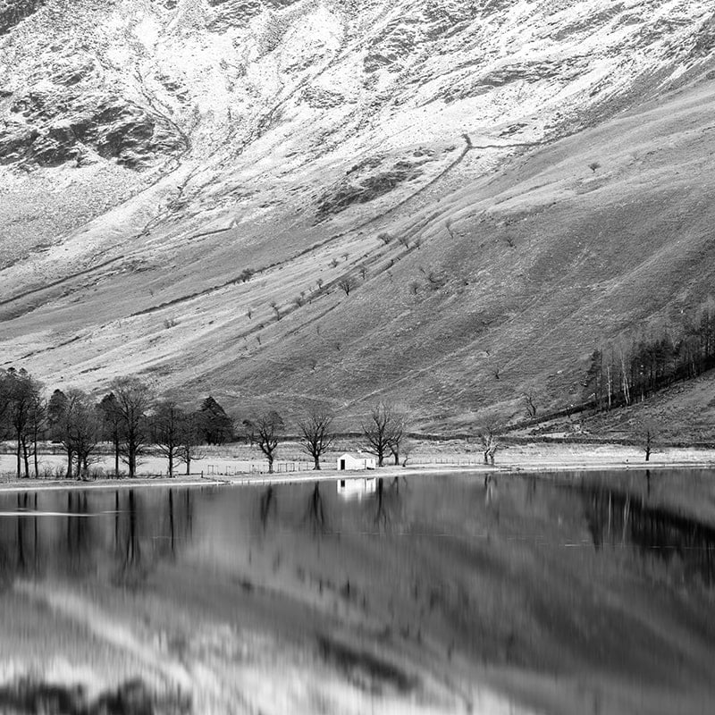 Buttermere Bothy Black and White Square Crop Print Only