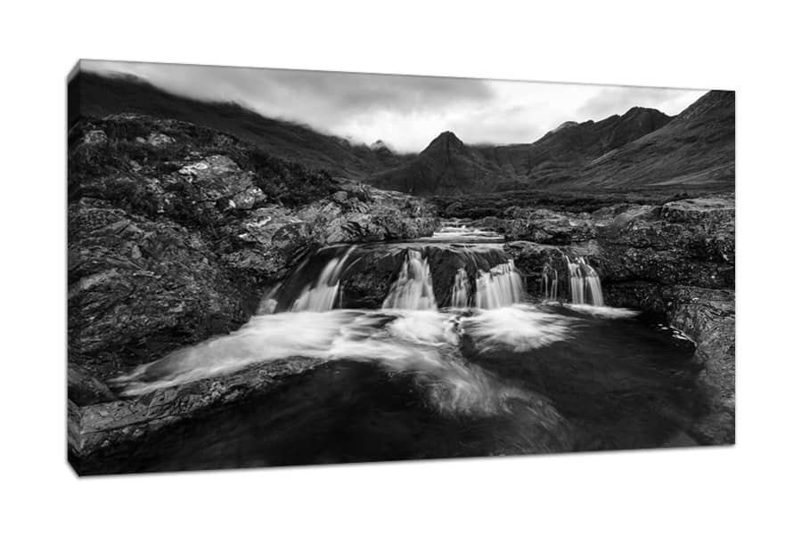 Black and White Canvas Print of the Fairy Pools on the Isle of Skye