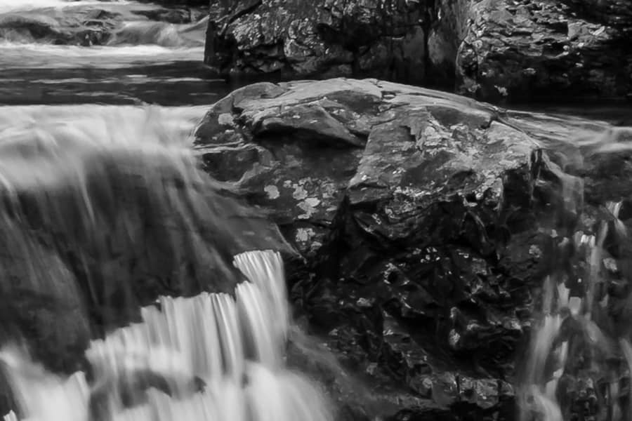 Isle of Skye Fairy Pools Landscape Black and White Zoomed in to 100% detail